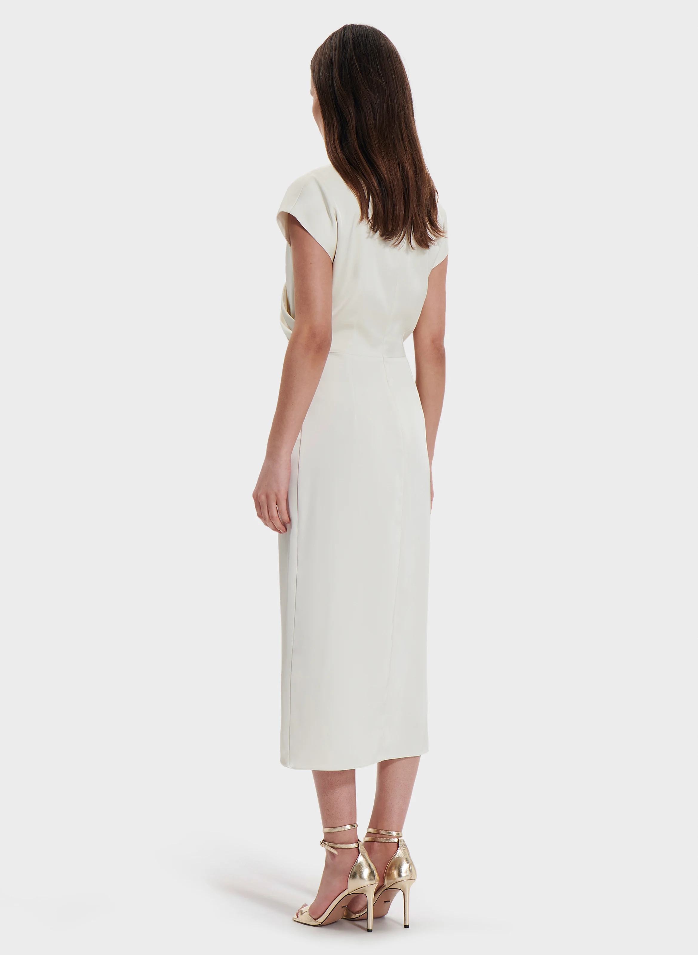 RANG - Robe longue satinée drapée | Blanc