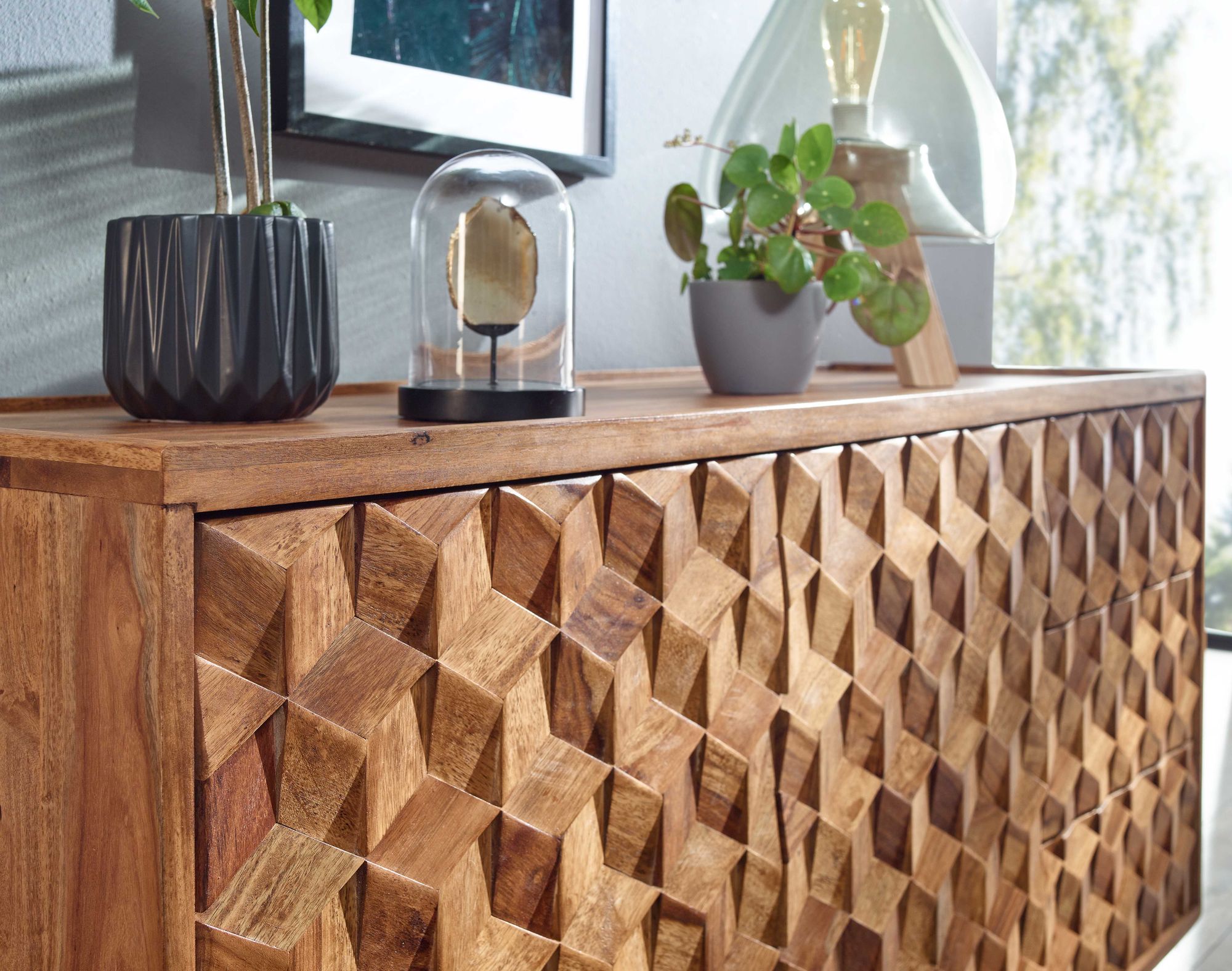 KADIMA DESIGN Massivholz-Sideboard in Sheesham, Praktisches Design mit Türen & Schubladen, 138x76x45 cm