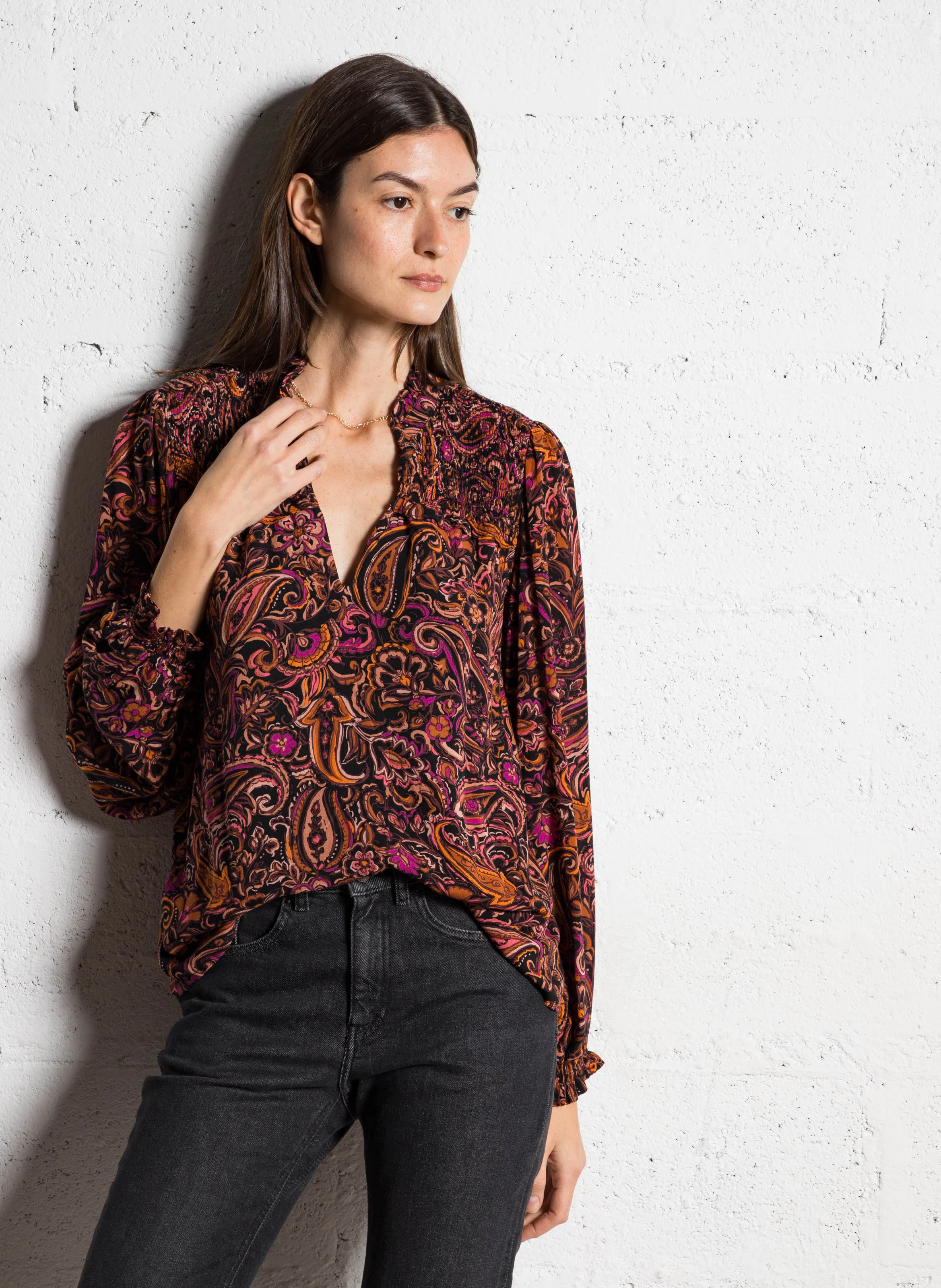 BLOEME - Blouse ample imprimée | Marron