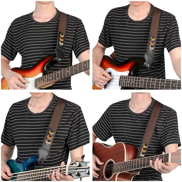 Skulderreim til gitar med tre plektrumlommer