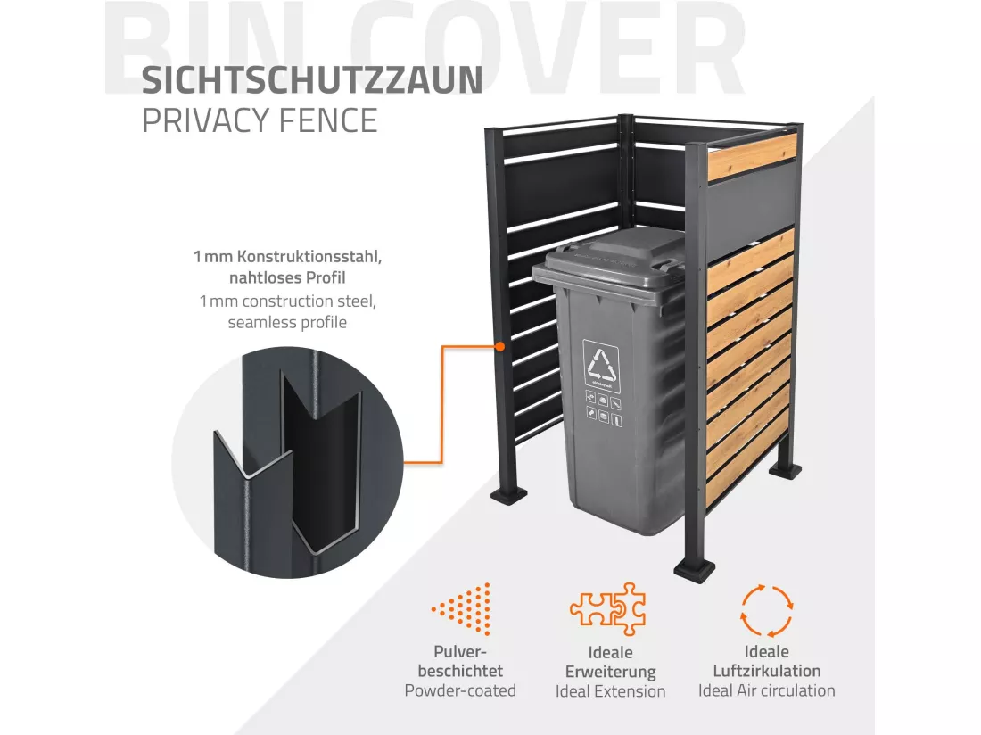 3x Éléments de clôture pour poubelles extensible 91x150x91 cm