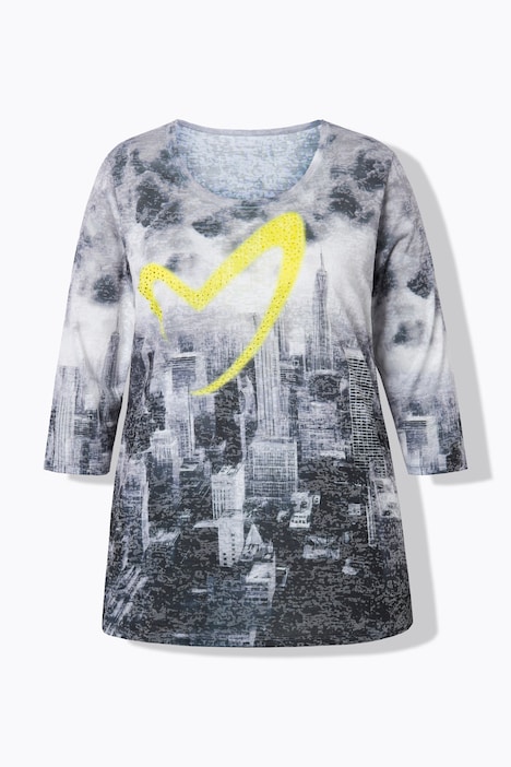 T-Shirt, Skyline-Print mit Herz, 3/4-Ärmel
