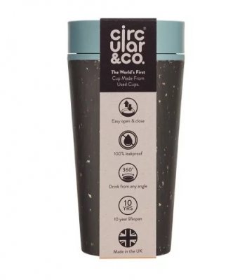 Recycled Travel Cup 12oz: Black and Faraway Blue
