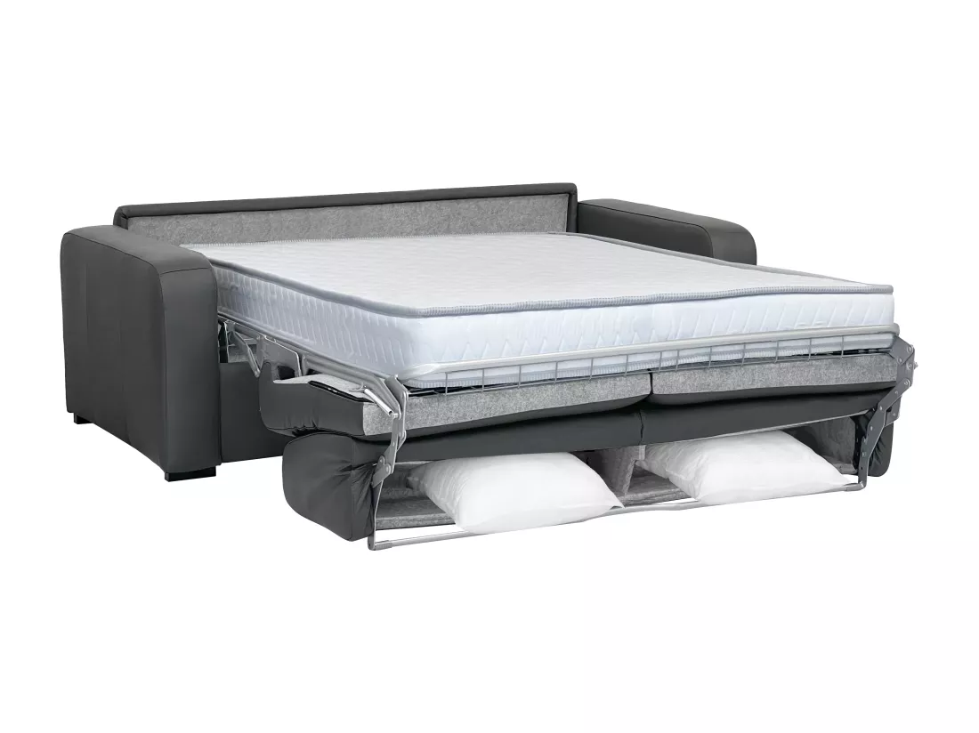Canapé 3 places convertible express en cuir gris matelas 16 cm BEVIS