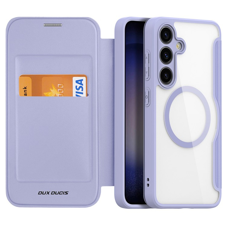 Samsung Galaxy S24 Hybrid Leder Tasche   Kunststoff Rückseite - Lila / Transparent