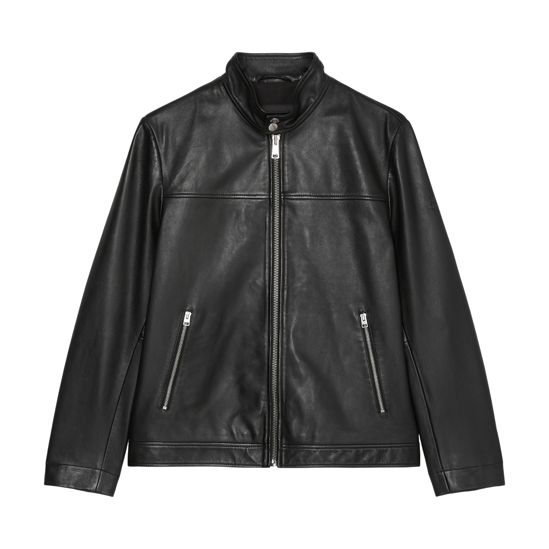 Veste col montant en cuir | Noir