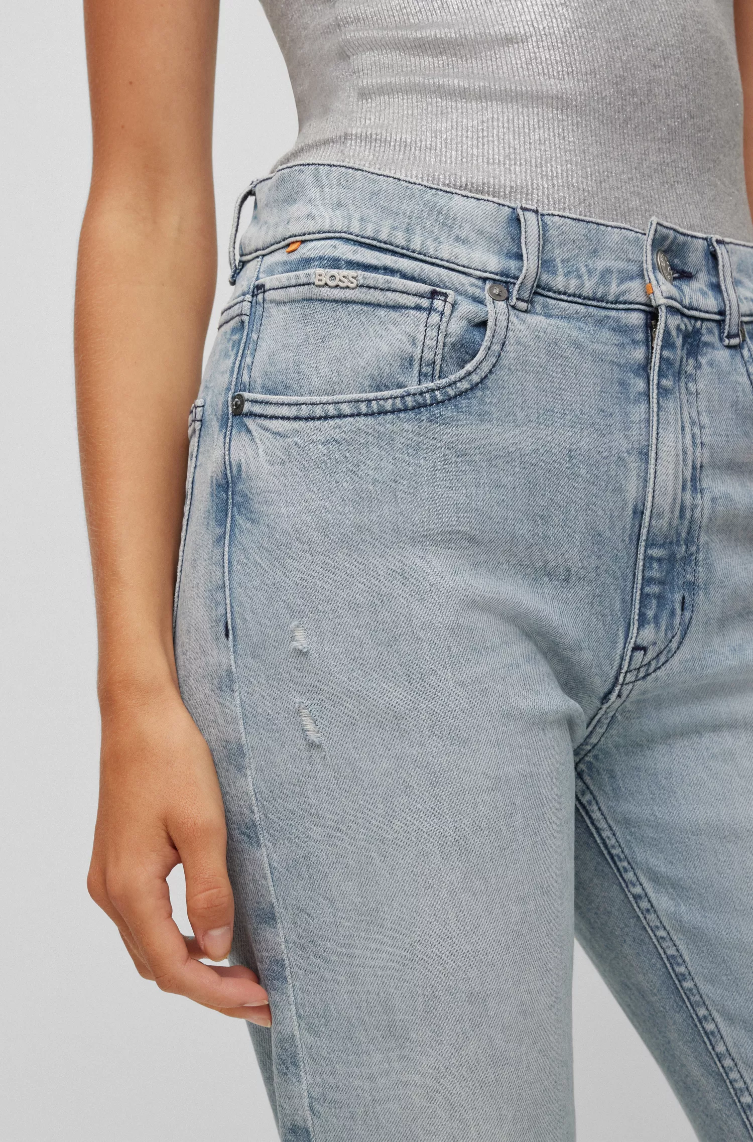 Calça jeans BOSS laranja de cintura média em denim stretch azul-acinzentado