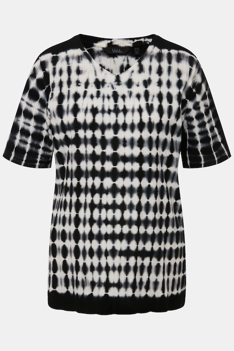 T-Shirt, Batikdruck, Struktur, V-Ausschnitt, Halbarm