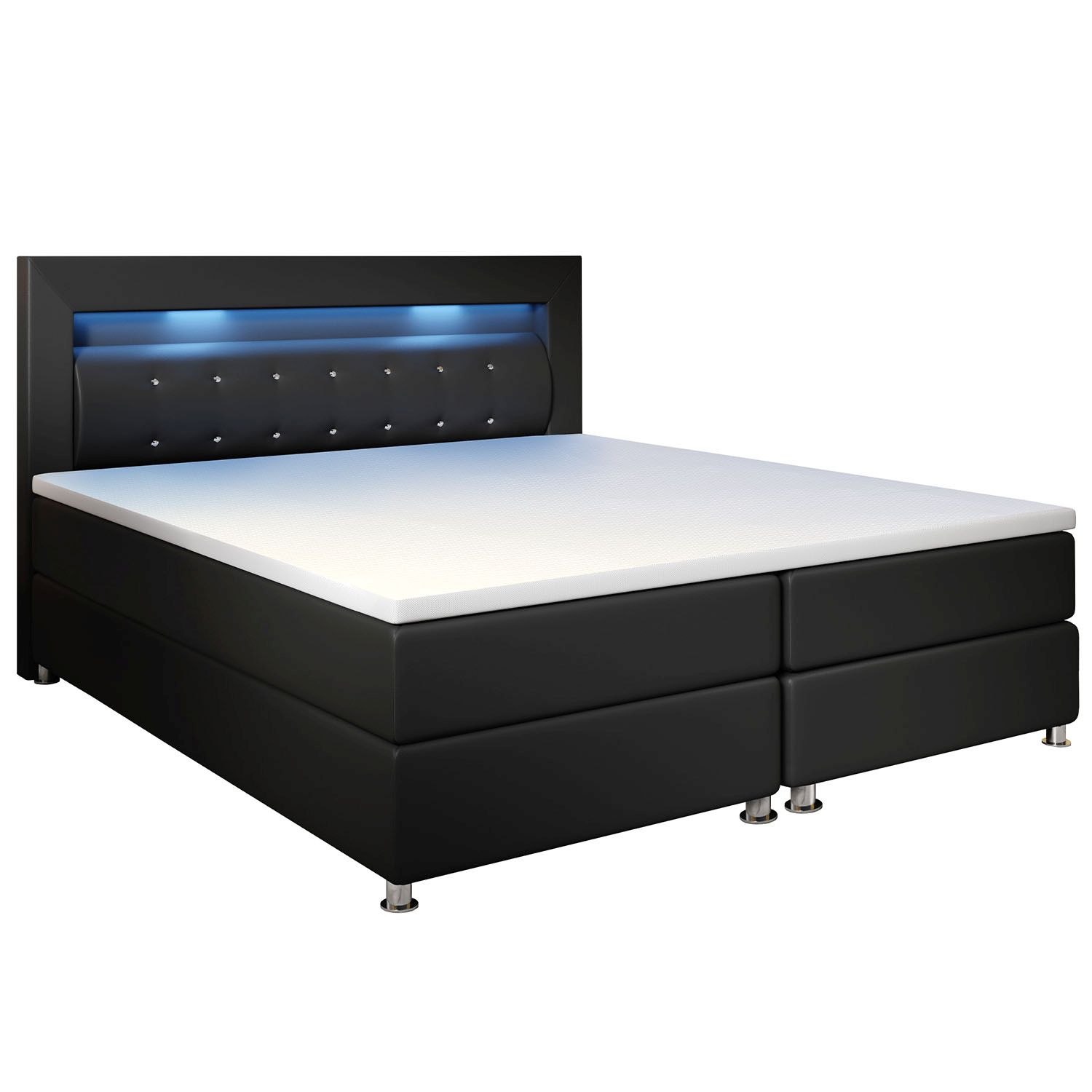 Juskys Boxspringbett Montana 140 x 200 cm schwarz aus Kunstleder mit Federkern Matratze