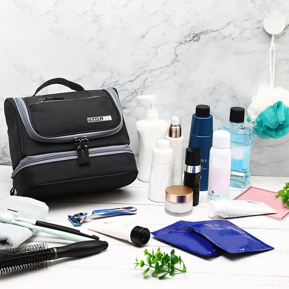 (24x13x20cm) Reise Kosmetik Make Up Tasche Necessaire Organizer Bag mit Reissverschluss - Schwarz