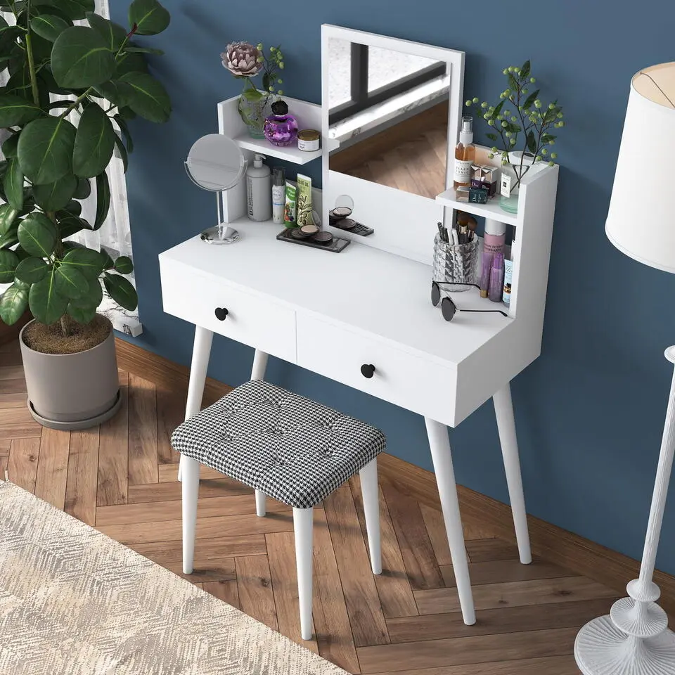 Make-up Tafel Wit - 112cm - Incl. Kruk - Bulon