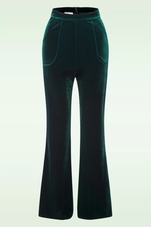 Vintage Chic for Topvintage Vienna fluwelen broek met flared pijpen in flessengroen