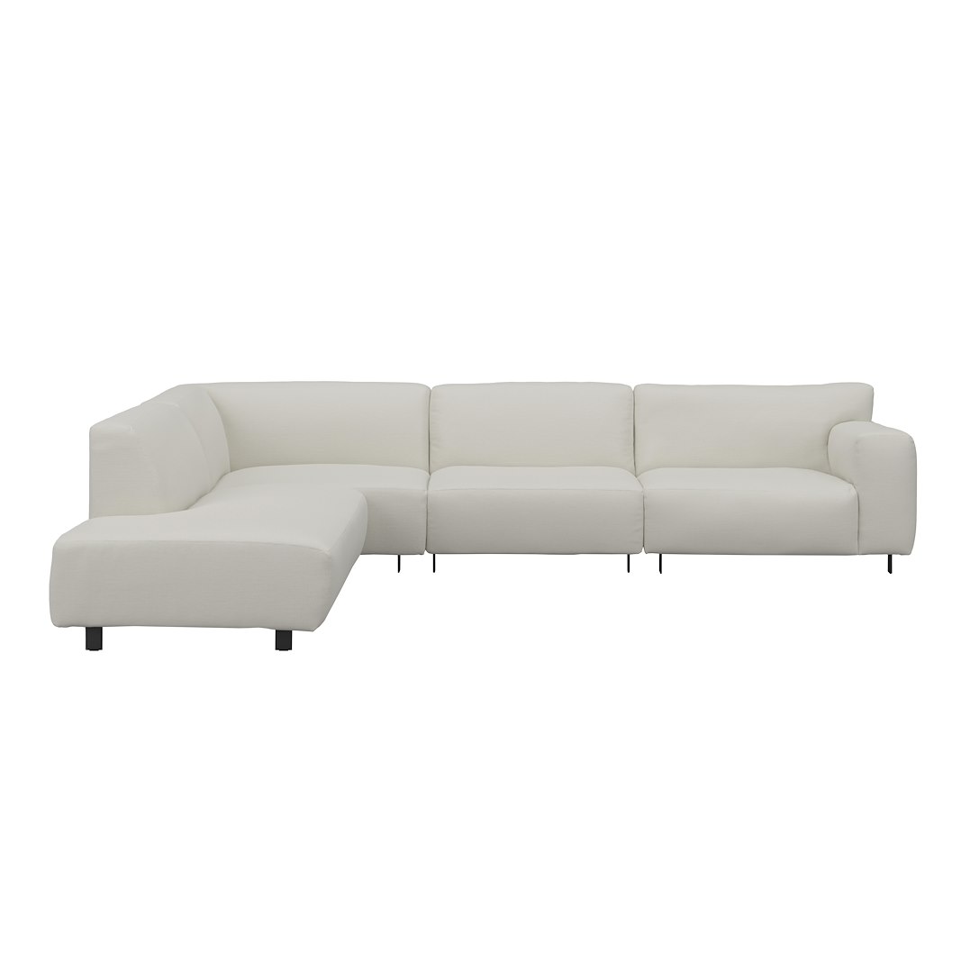 Vesta hjørnesofa 3-seter med åpen ende venstre, Big hjørnemodul, Tekstil Cortina White, standardsøm, sort metallben 10 cm, Comfort CM