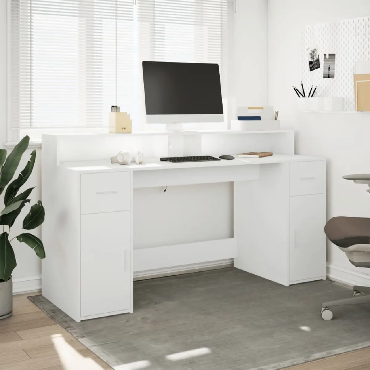 vidaXL Bureau avec LED - Blanc