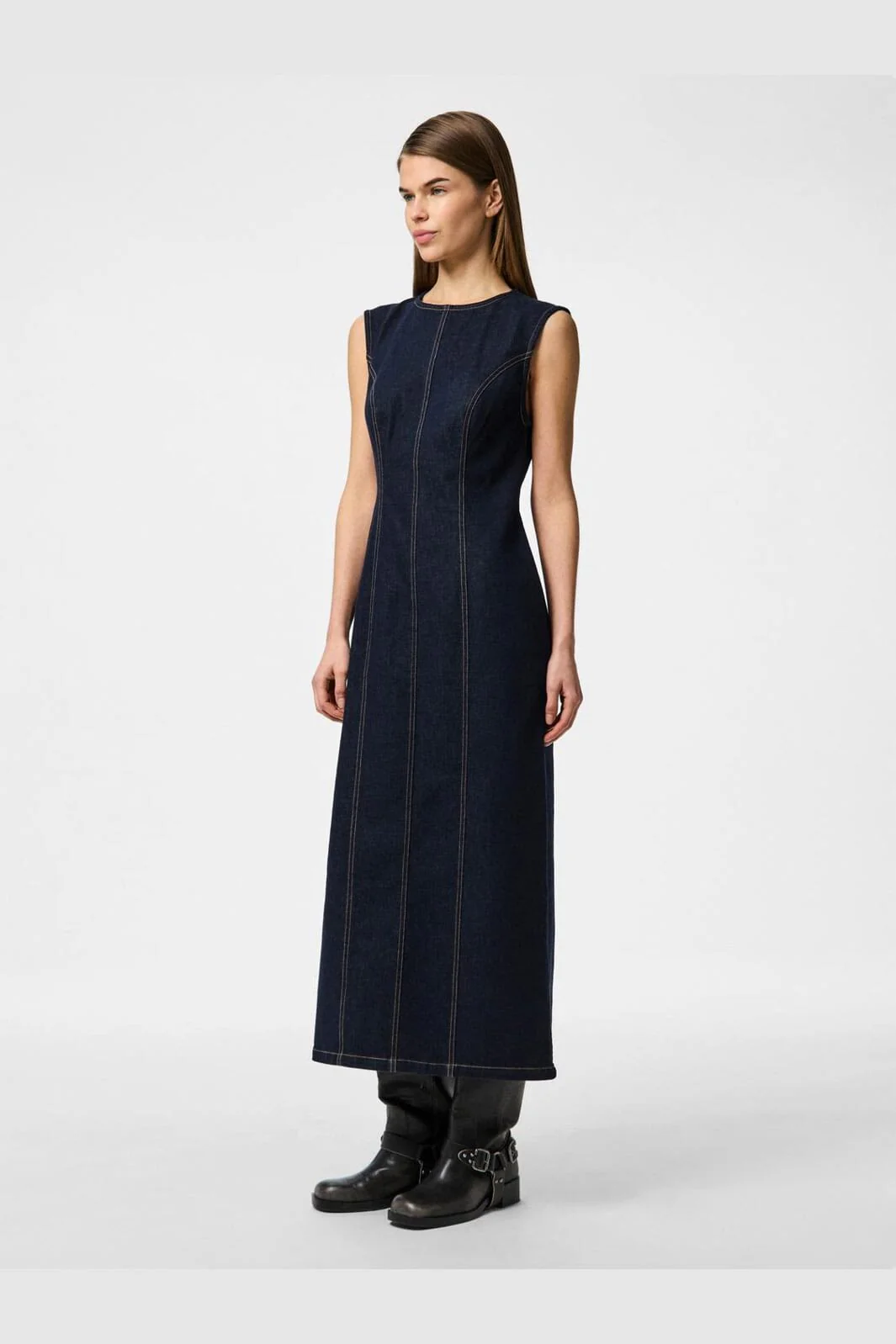 Pieces Pcfranna Sl Long Denim Dress Fsy