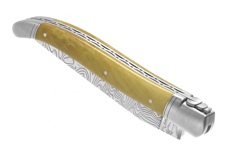 Couteau Laguiole collection damas avec un manche en buis et 2 mitres en acier inoxydable