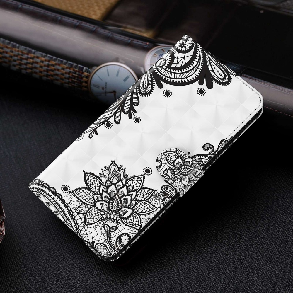 Samsung Galaxy A54 5G Leder Tasche mit Kartenfach   Handschlaufe - Blumen Mandala (Weiss)