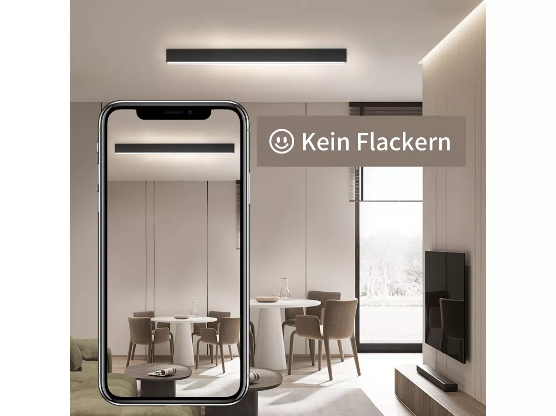 NETTLIFE Plafonnier LED Salon - Lampe 25W Noir Cuisine Long 80cm Panneau de Lampe Intensité Variable avec Télécommande Moderne pour Chambre Couloir