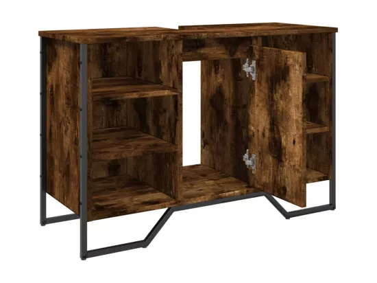 Armoire lavabo de salle de bain chêne fumé 91x35x60 cm