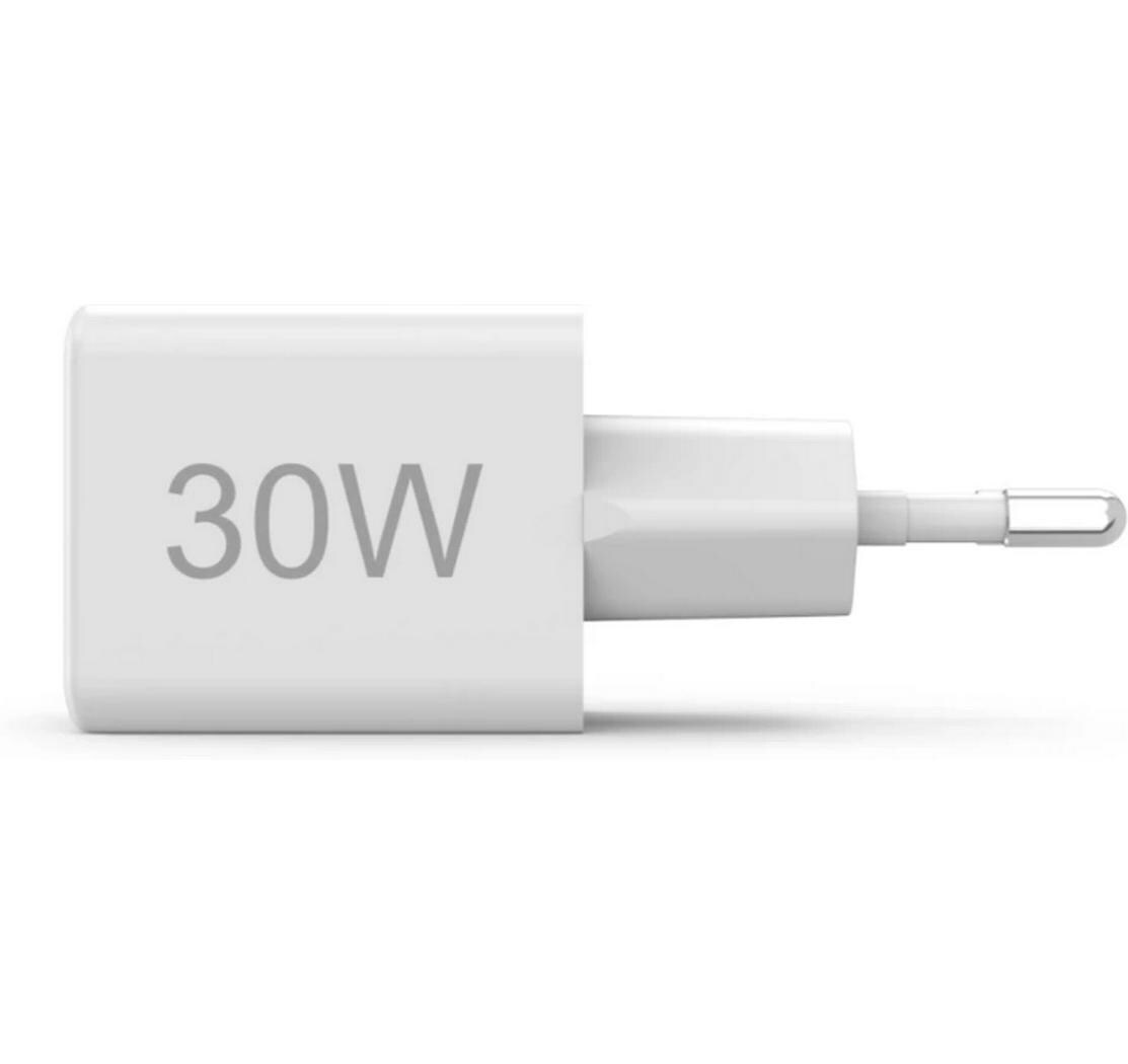 USB-Wandladegerät Gan charger USB-A USB-C 30 W WeissSchnellladegerät mit 1x USB-C und 1x USB-A