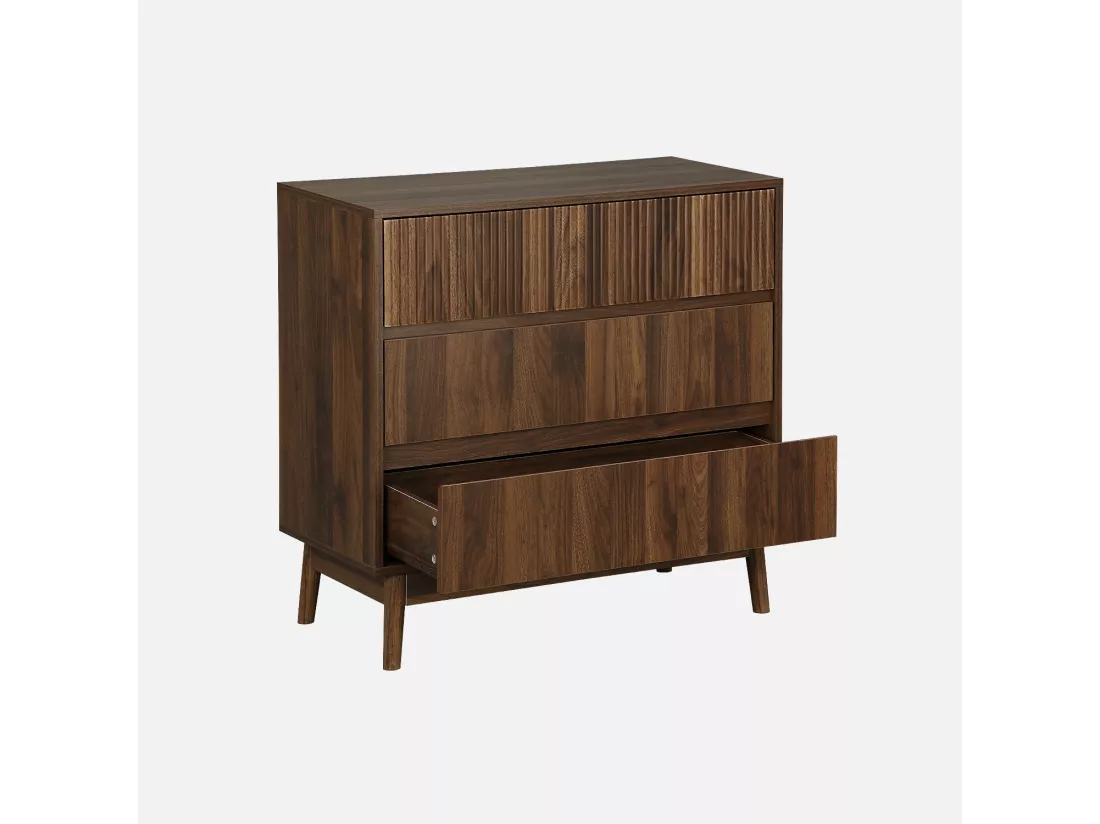 Commode de rangement décor bois de noyer. 3 tiroirs