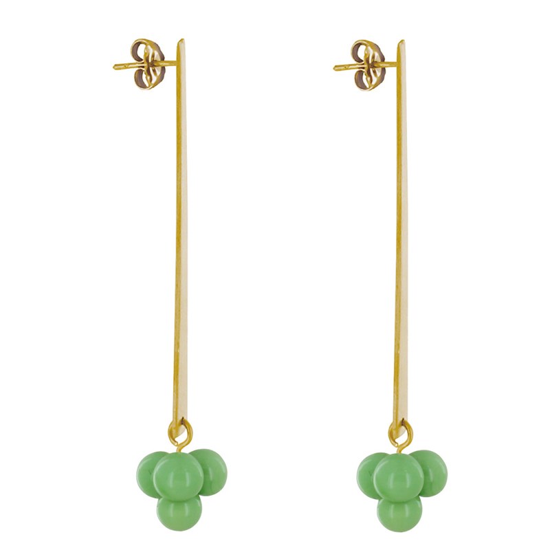 Boucles d'Oreilles Clous Laiton Rectangle Plat et Bouquet de Perles de Verre