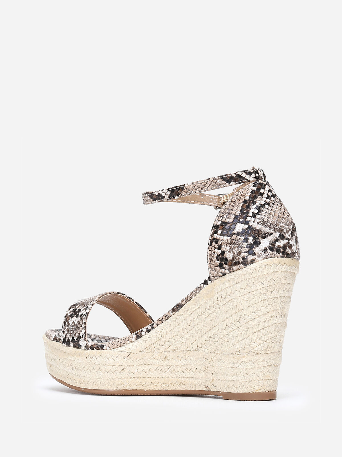 Sandales compensées à motif python- Beige
