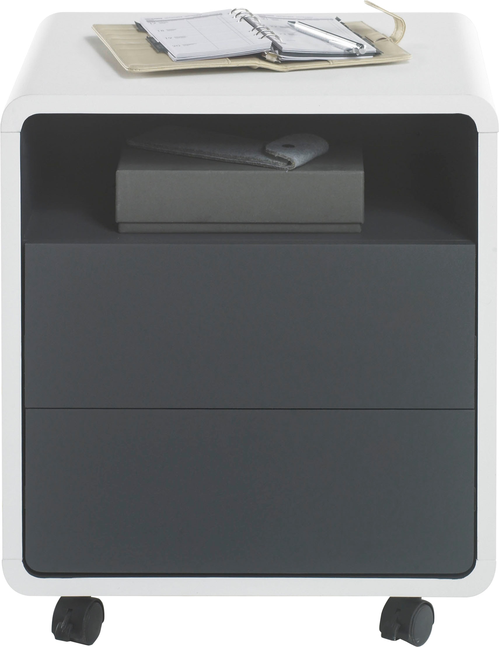 MCA furniture Rollcontainer »Tadeo« weiss matt, Absetzungen in Grau Matt