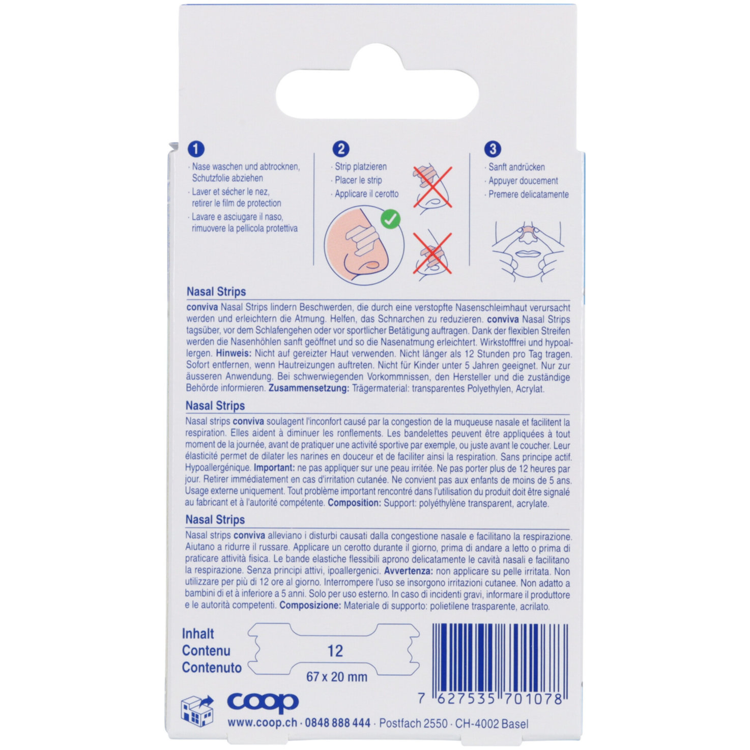 conviva Nasal Strips transparent 12 Stück