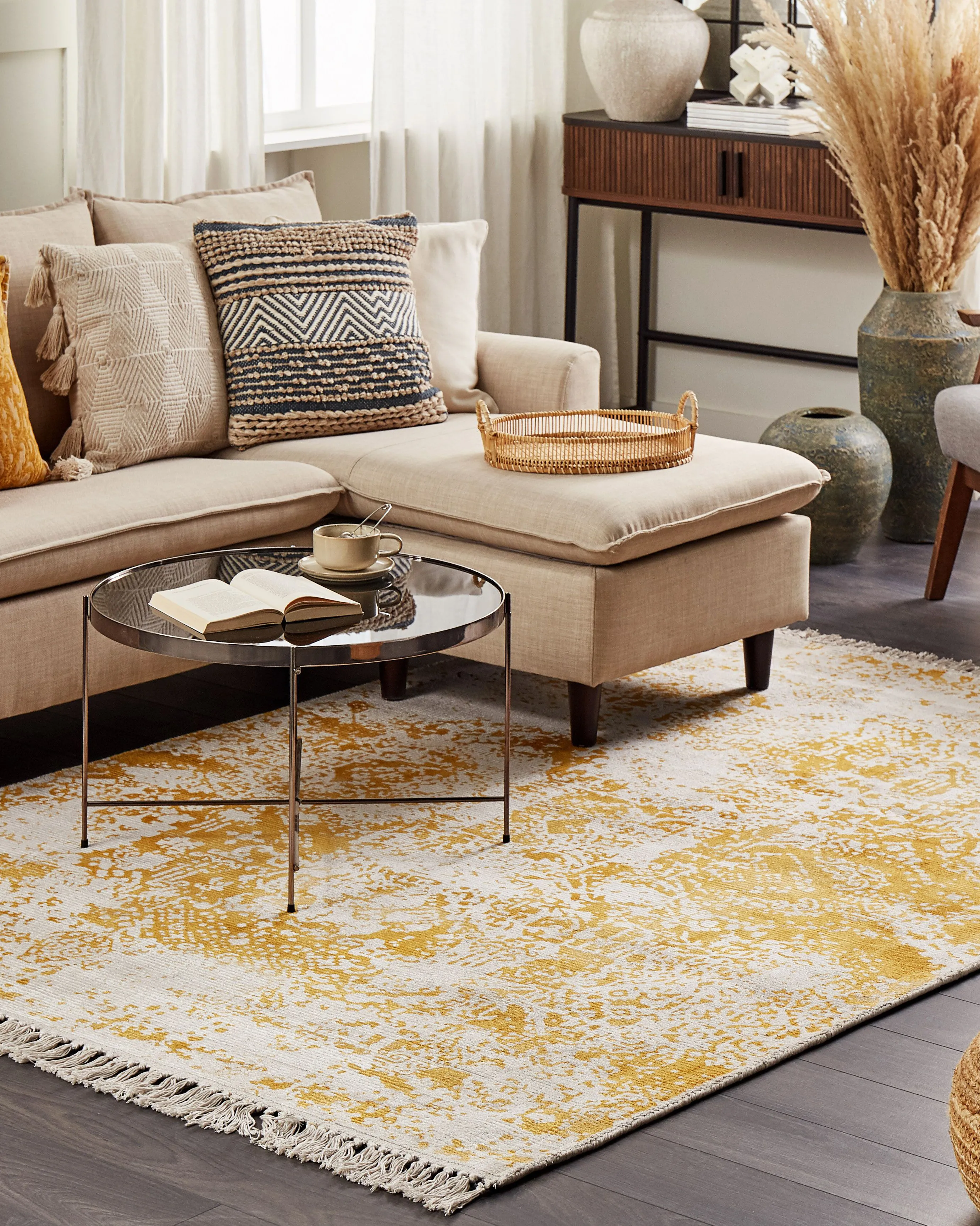 Vloerkleed BOYALI Mosterdgeel 160 x 230 cm Viscose