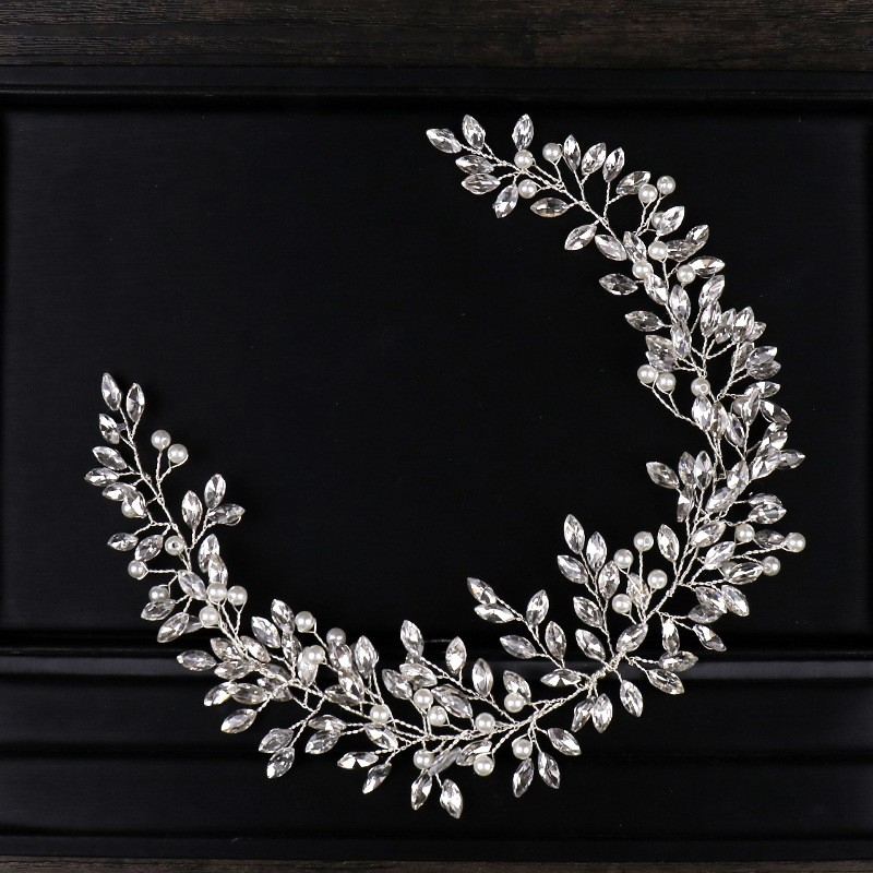 Haarschmuck Frisur Kette Strass / Perlen Braut Diadem Kopfschmuck - Silber