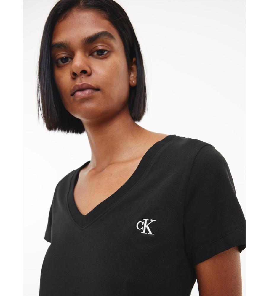 Camiseta preta Calvin Klein Jeans Slim com decote em V