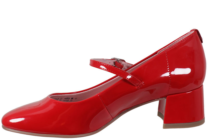 TAMARIS PUMPS I RØDT SYNTET MED LAK LOOK
