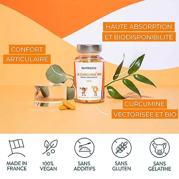 Nutri&Co Cúrcuma Orgânica de Alta Absorção para Articulações - 60 Cápsulas Veganas
