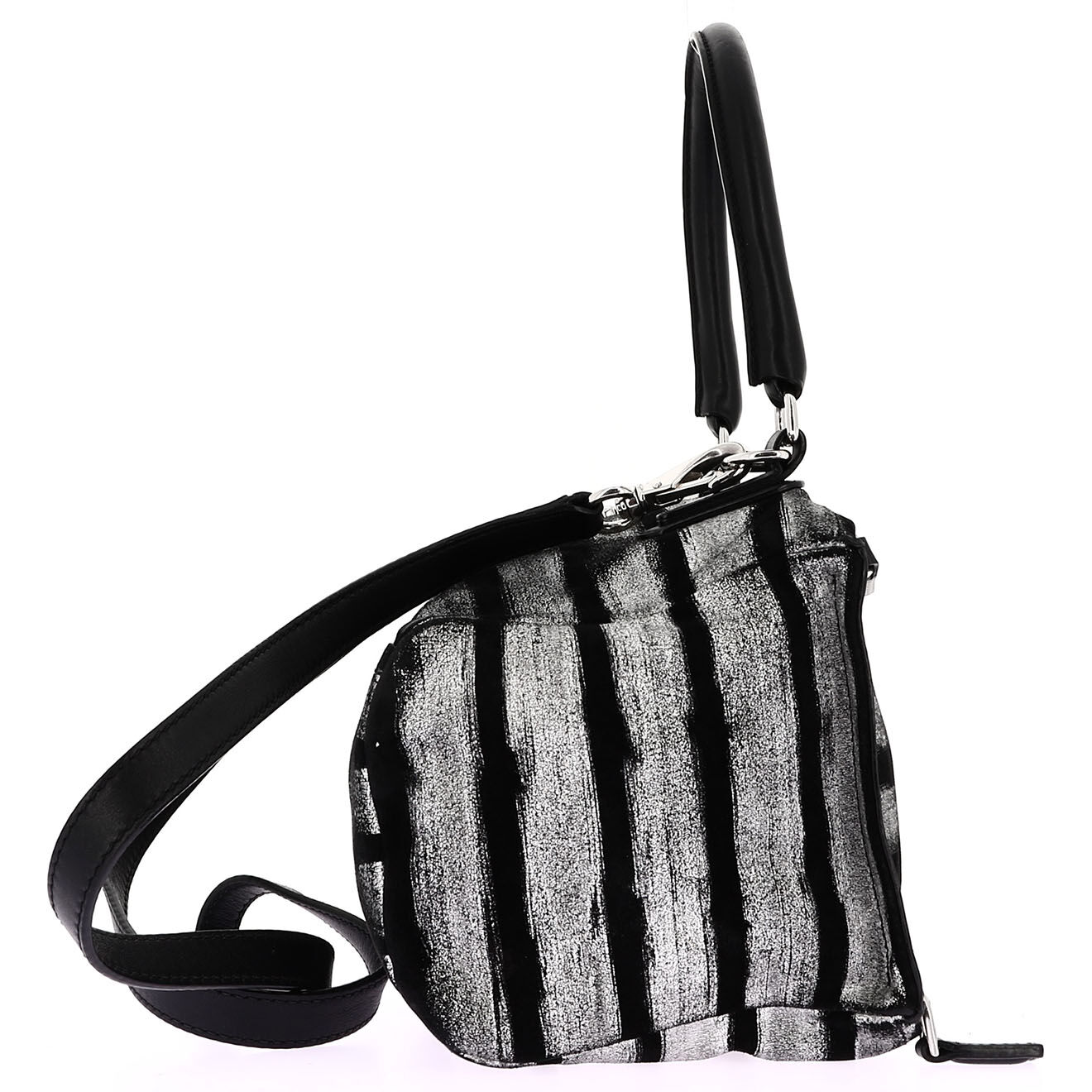 Givenchy Sac bandoulière en Velours de Cuir Pandora Moyen argenté/noir - Très bon état - Longueur 26 cm