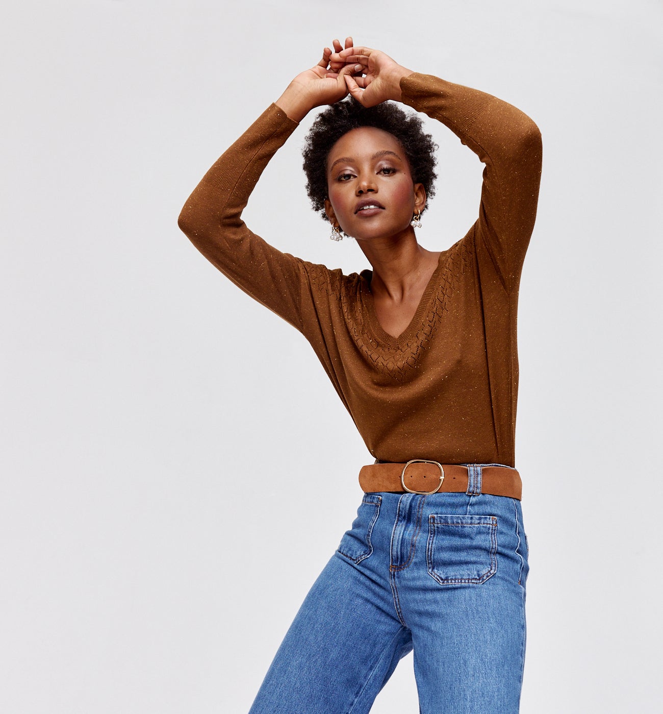 Pull fin irisé Femme - Marron