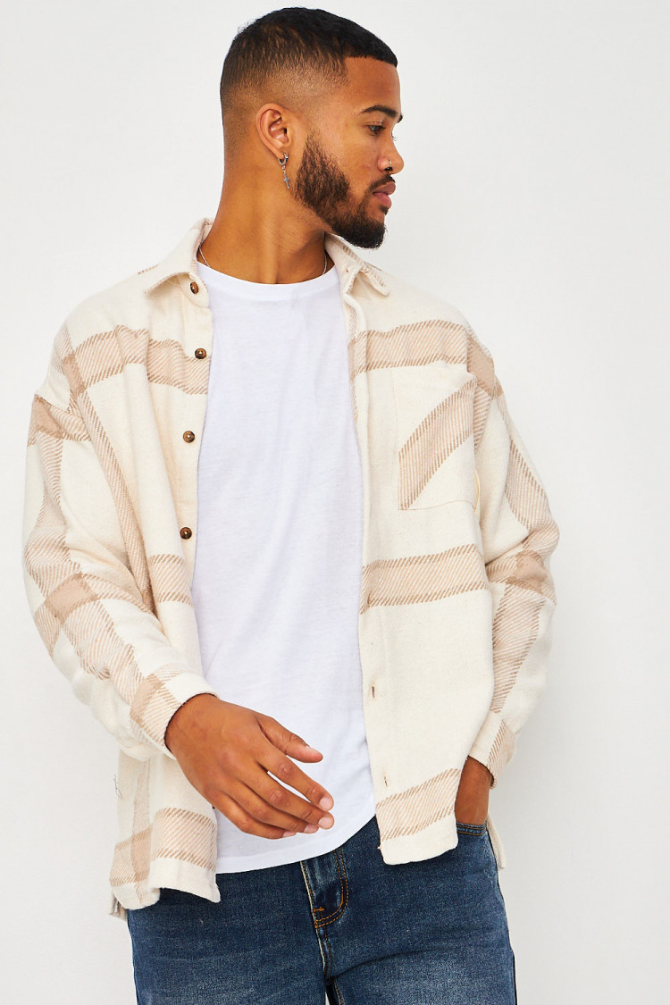 Chemise épaisse beige à carreaux