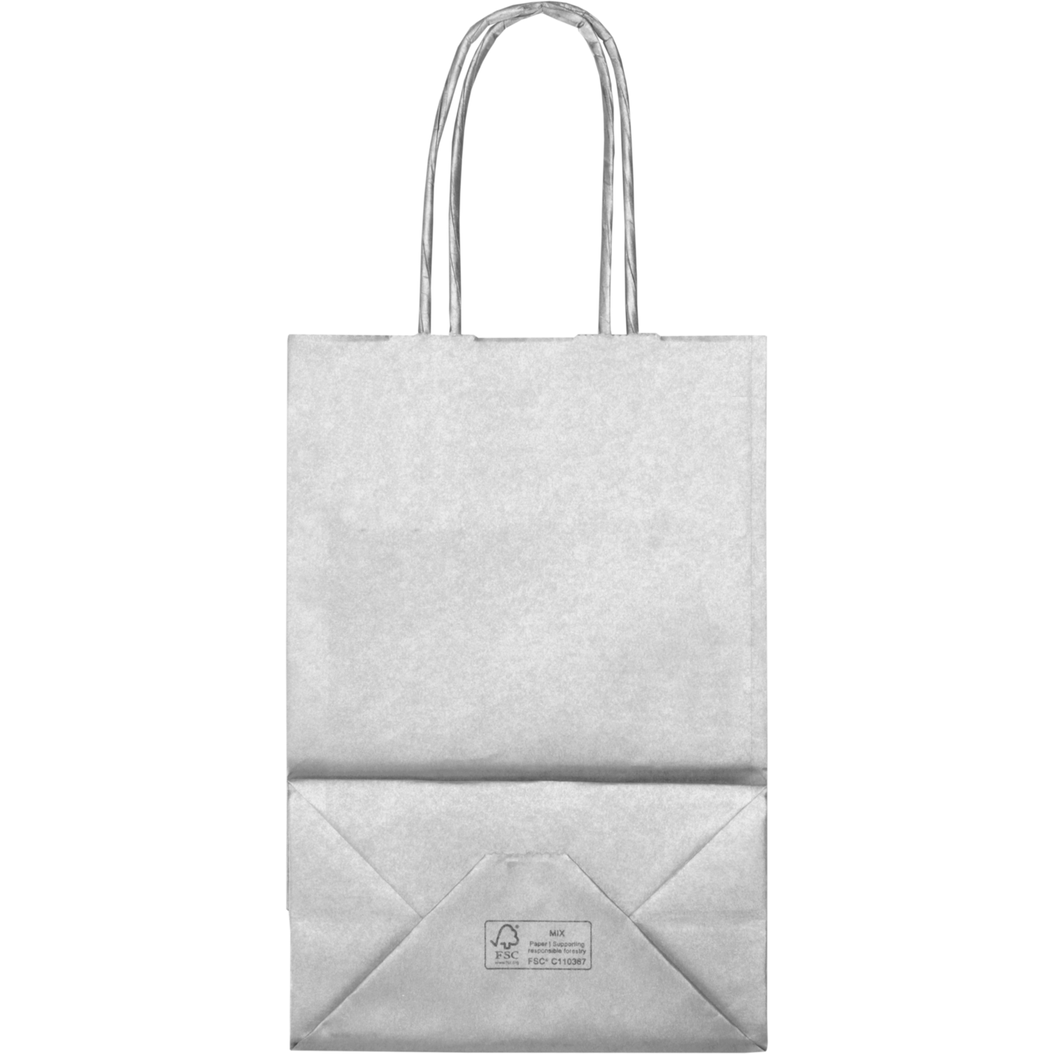 Tas, Papier, gedraaid papieren koord, 14x 8x21cm, draagtas, zilver
