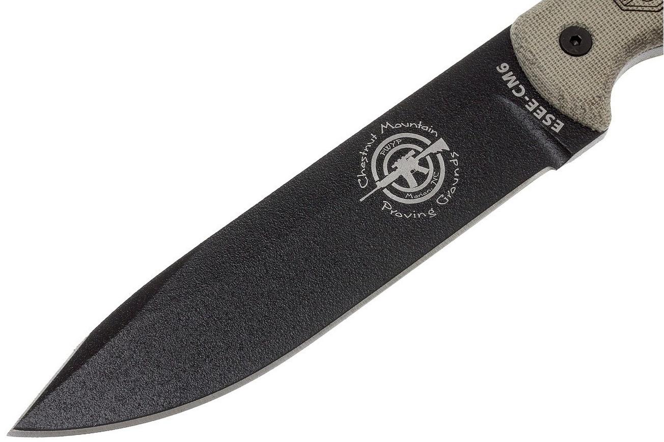 ESEE Model CM6 black, survivalmes met kydex schede   riemclip