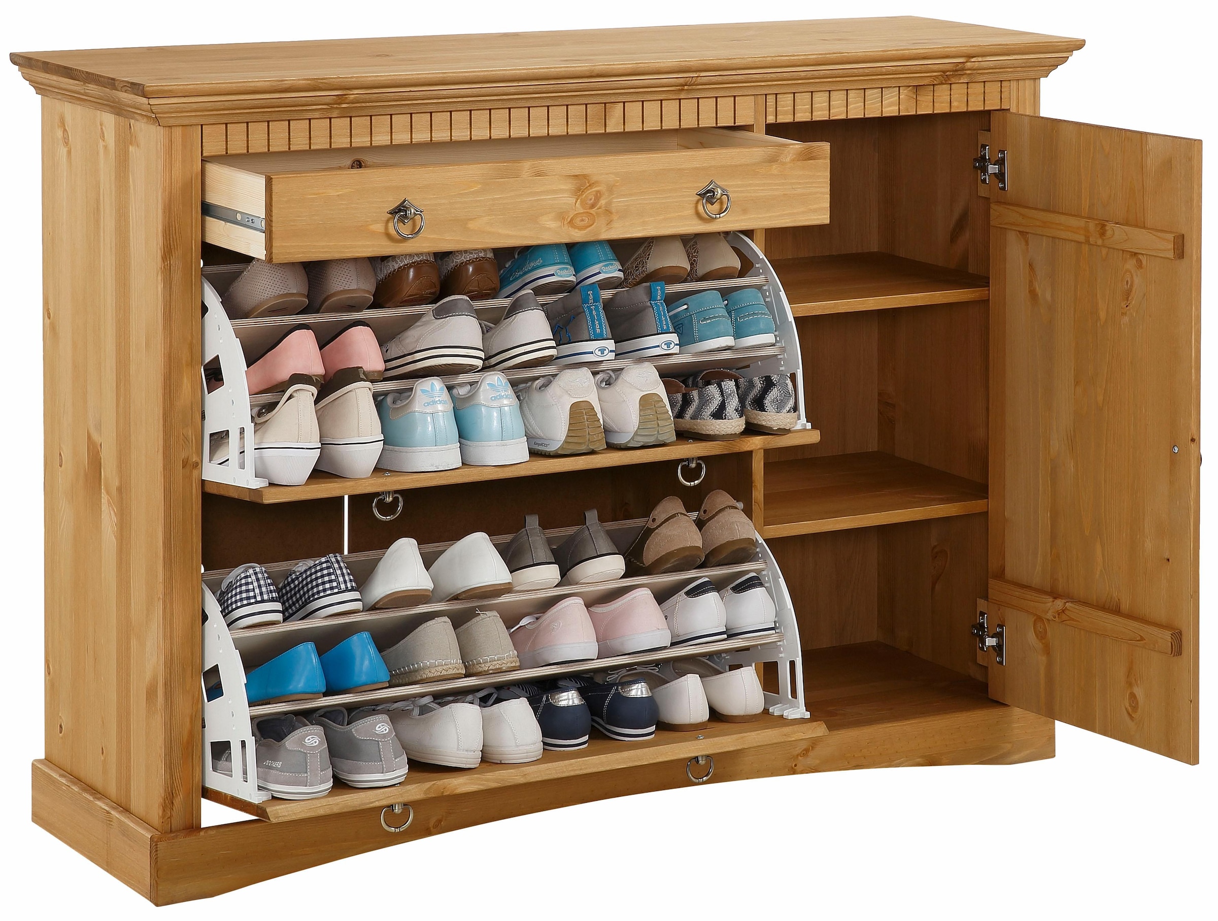 Home affaire Schuhkommode »Rustic« Bis max. Schuhgrösse 42,  aus massiver Kiefer, Breite 130 cm, für ca. 2 x 12 Paar Schuhe
