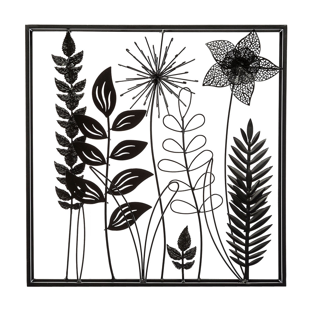 Décoration murale métal feuilles noire 40x40cm