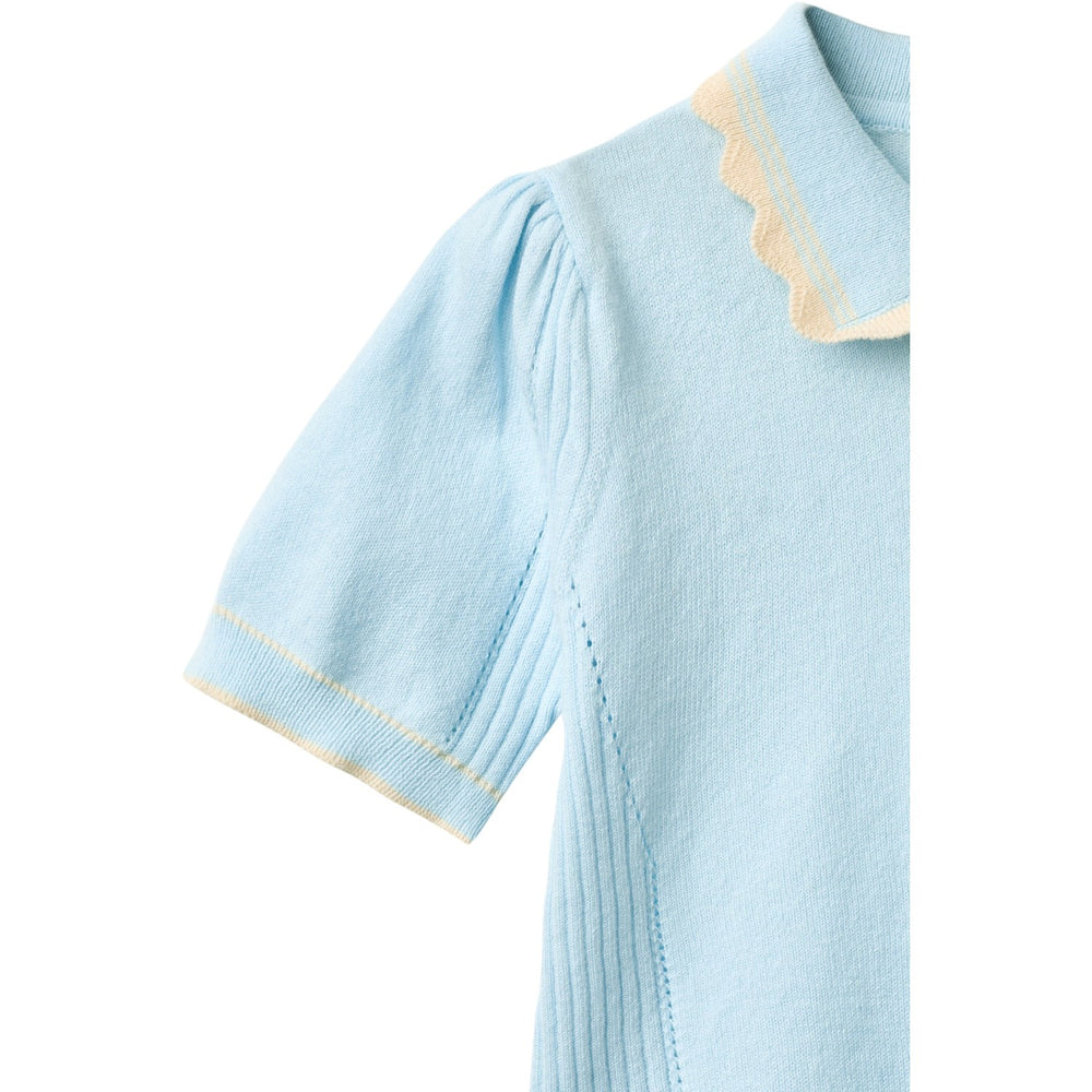 Køb COPENHAGEN COLORS Ice Blue/Cream Comb. Strikket Peplum Bluse