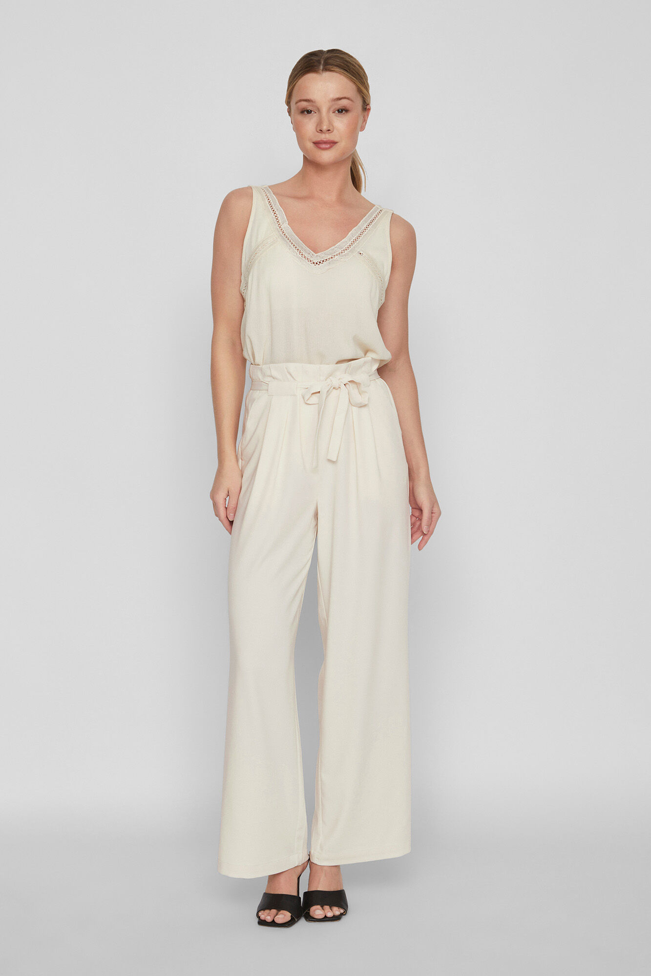 Calça larga de tiro alto - Branco