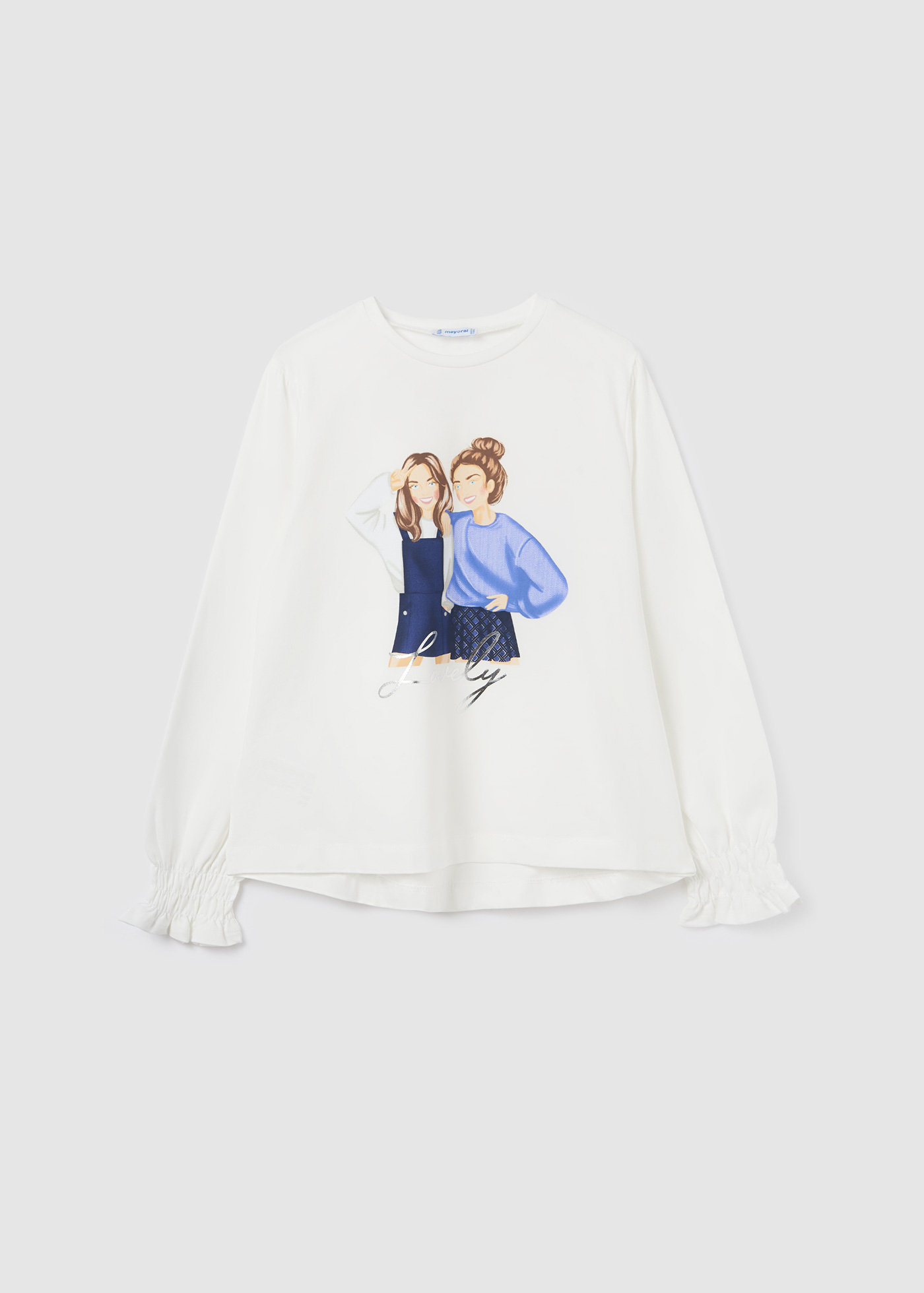 Camiseta de manga comprida para meninas, feita de algodão sustentável.