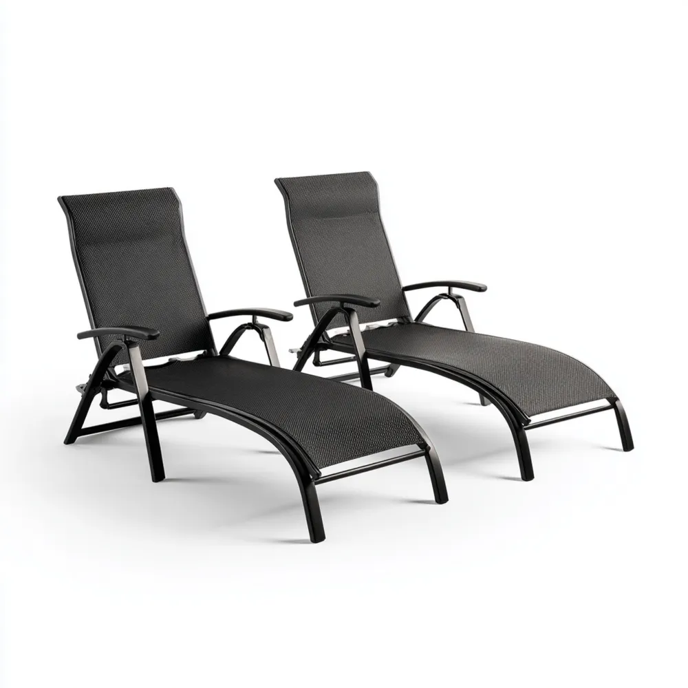 Sonnenliege Set 2 Stück Aluminium Textilene Schwarz - Verstellbar (190