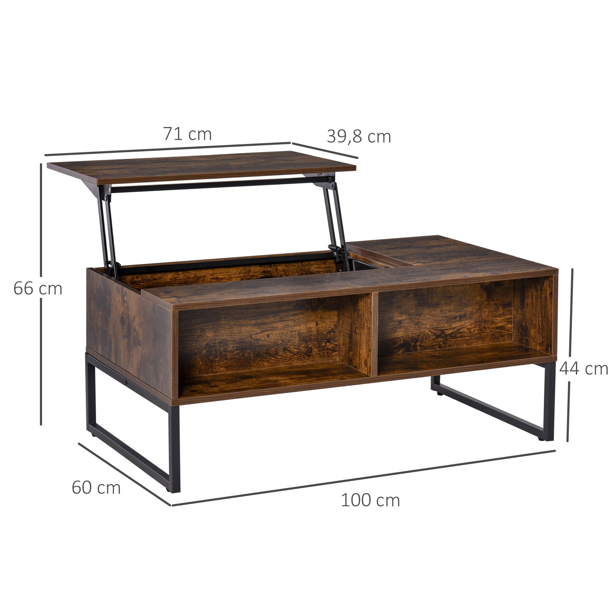 HOMCOM Couchtisch mit höhenverstellbarer Ablage braun 100 x 60 x 40 cm (BxTxH)