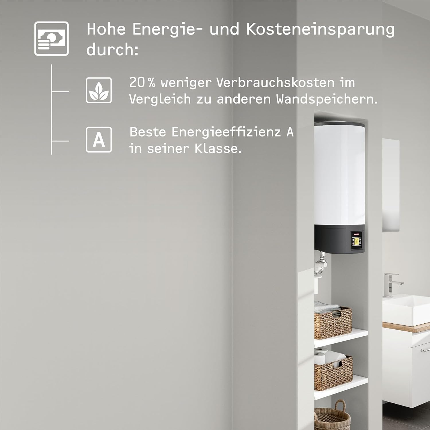 STIEBEL ELTRON Elektro Warmwasserspeicher EW-V ECO 36 l, LC-Display, beste Energieklasse A, geringer Bereitschaftsenergieverbrauch, vakuumisoliert, druckfest, wandhängend, 205032