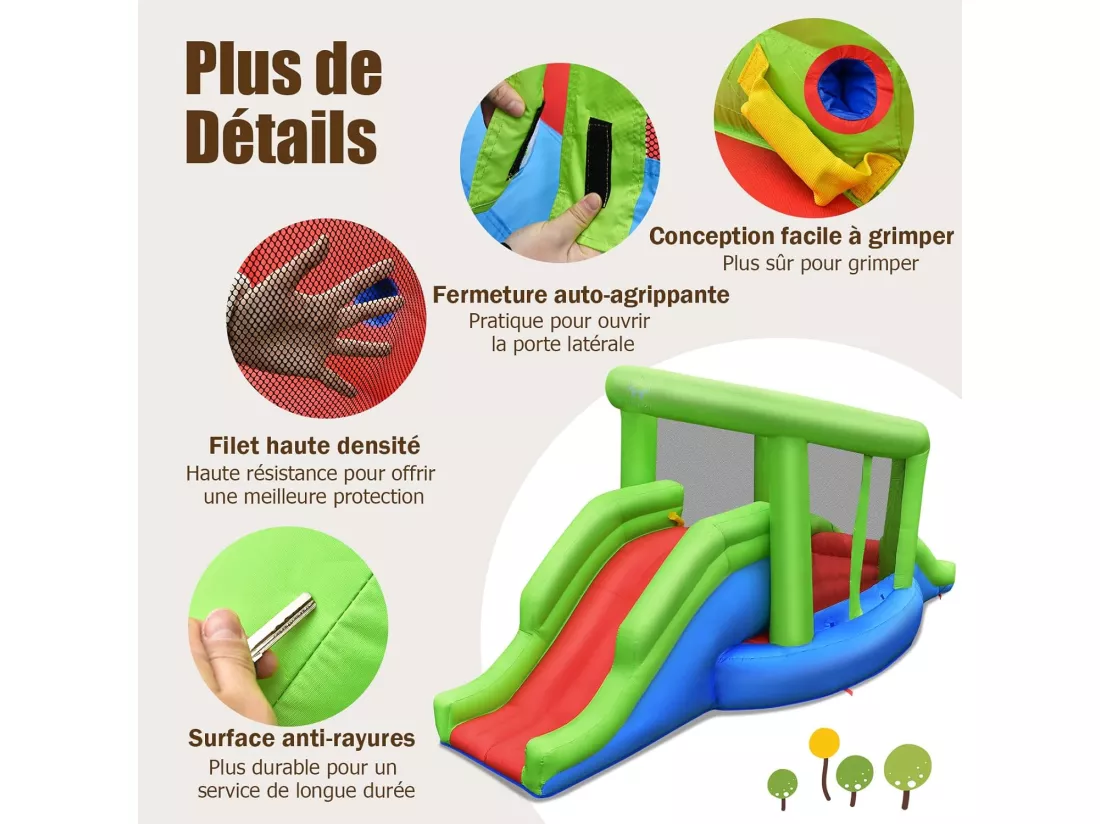 Château Gonflable en Forme de Escargot avec 2 Toboggans, Maison de Rebond Gonflable avec Mur d'escalade, Panier de Basket, Charge 135 kg pour 2 Enfants de 3-10 Ans（sans souffleur)