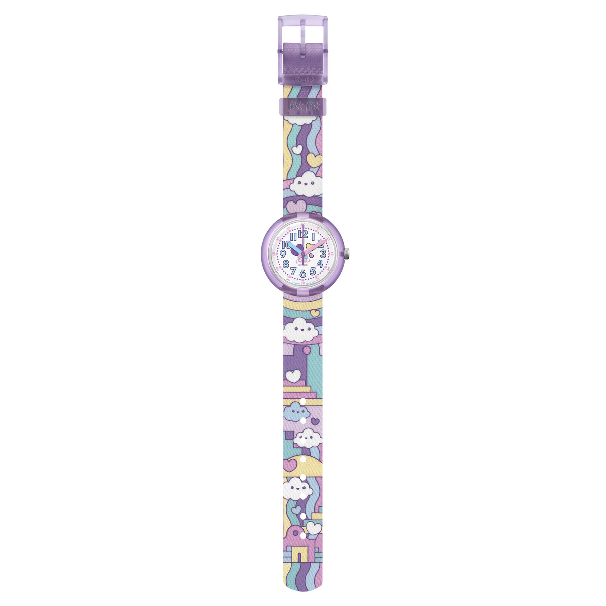 Montre FLIK FLAK Gameland Cloud level enfant plastique biosourcé bracelet PET recyclé violet