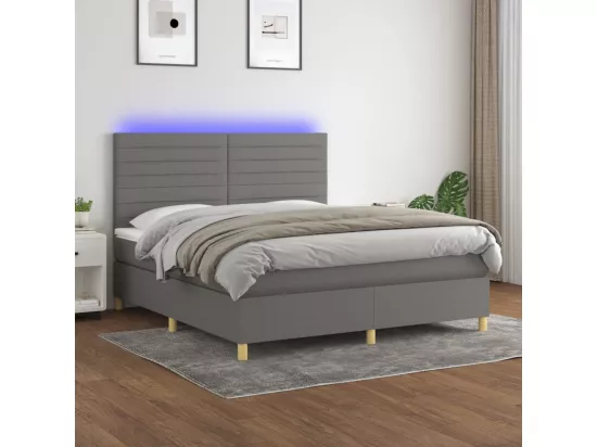 Sommier tapissier et matelas et LED Gris foncé 180x200 cm Tissu